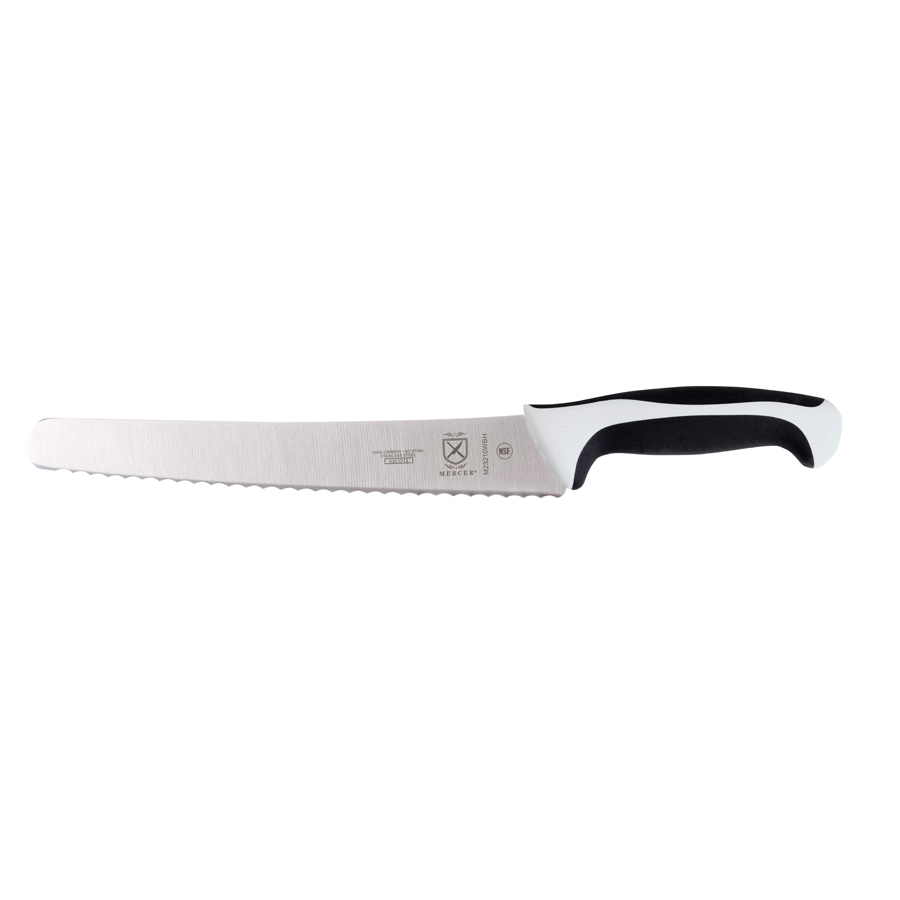 Mercer Millennia Colors Wavy Edge Wide Bread Knife 10in With Santoprene Handle White