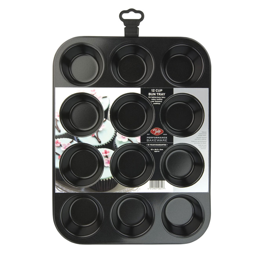 Tala Performance 12 Cup Bun Tin Carbon Non Stick Steel 350x265x30mm