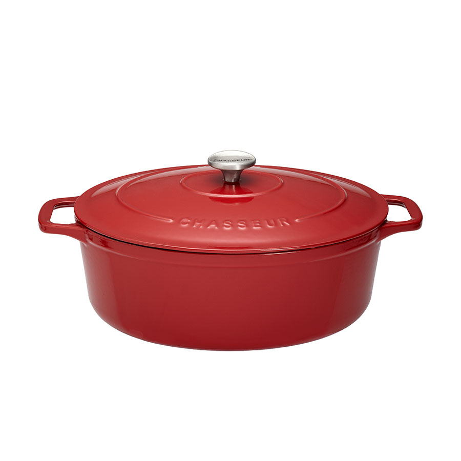Chasseur Cast Iron Chilli Red Oval Casserole Dish 29cm 4.5 Litre