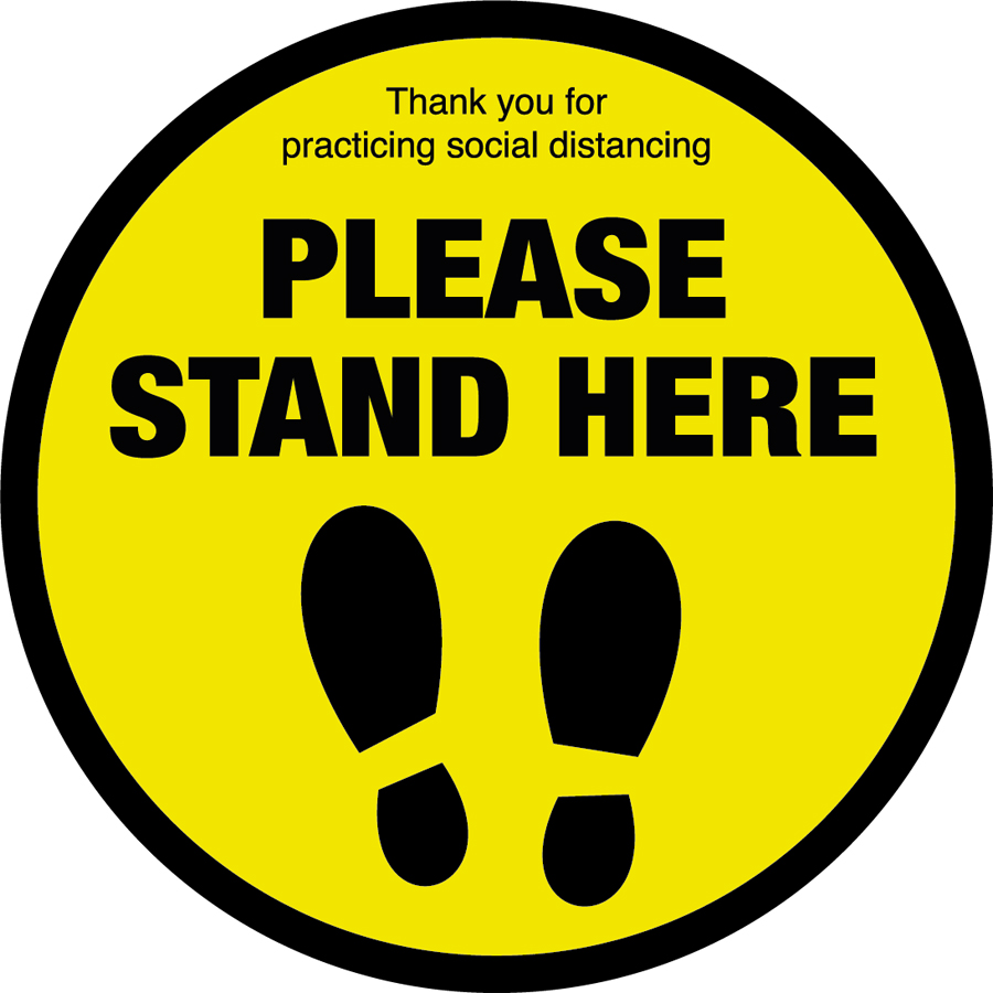 Mileta Social Distancing Sign - Please Stand Here Floor Graphic Symbol 400mm Diameter