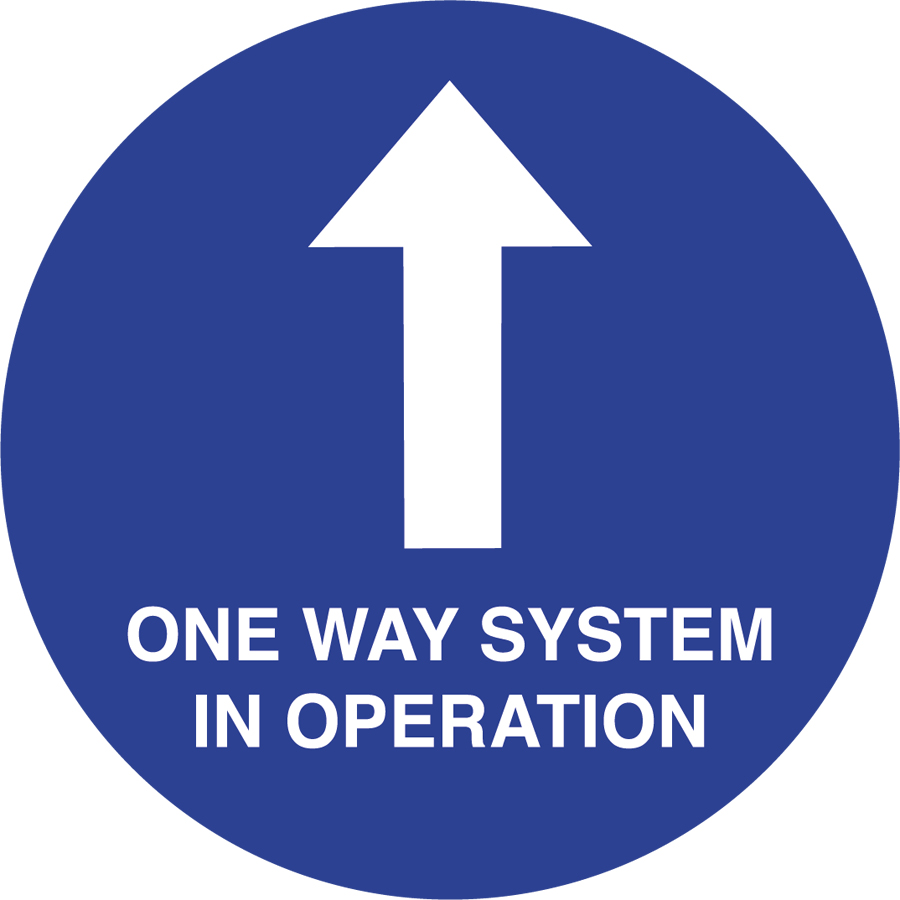 Mileta Social Distancing Sign - Oneway System In Operation Floor Graphic 400 Diameter