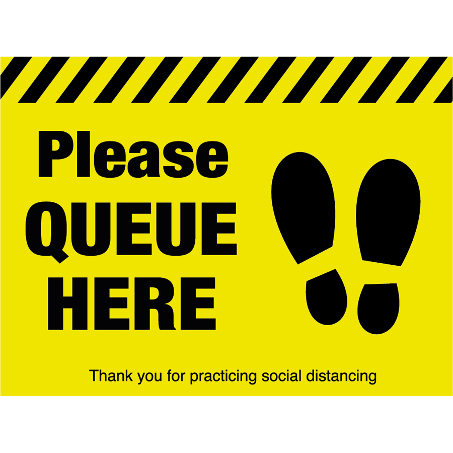 Mileta Social Distancing Sign - Please Queue Here Floor Graphic Symbol 400x300mm