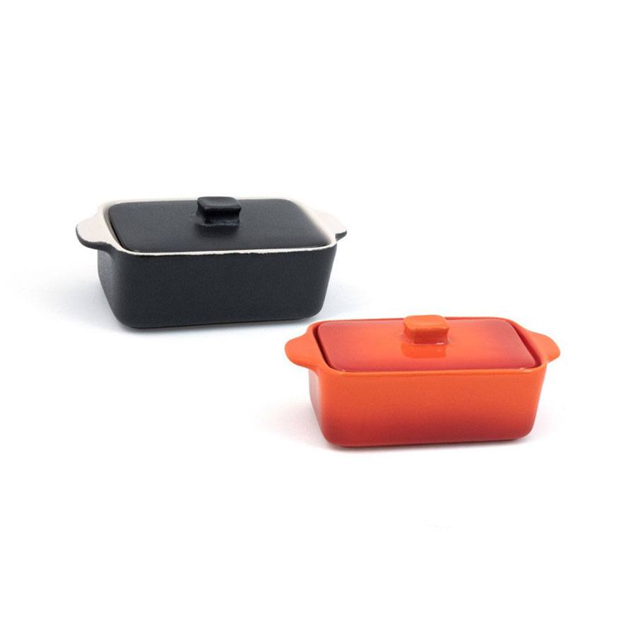 Front Of The House Kiln Ovenware Dish Black Rectangular With Lid 9.5x16x5cm 300ml