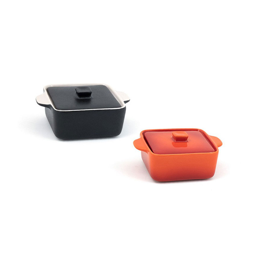 Front Of The House Kiln Ovenware Dish Black Square With Lid 10x14x5cm 250ml