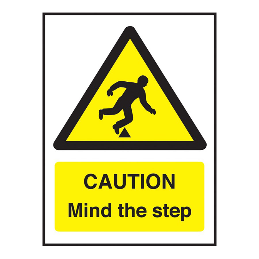 Mileta Warning Sign - Caution Mind The Step Safety Notice Vinyl 200x150mm