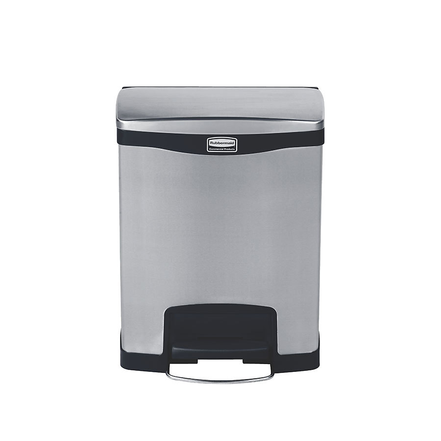 Rubbermaid Slim Jim Step-On Bin Front Step Stainless Steel 30ltr Black Trim
