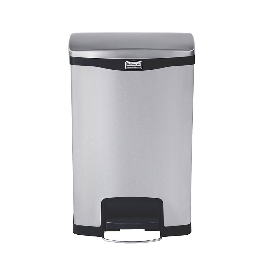 Rubbermaid Slim Jim Step-On Bin Front Step Stainless Steel 90ltr Black Trim