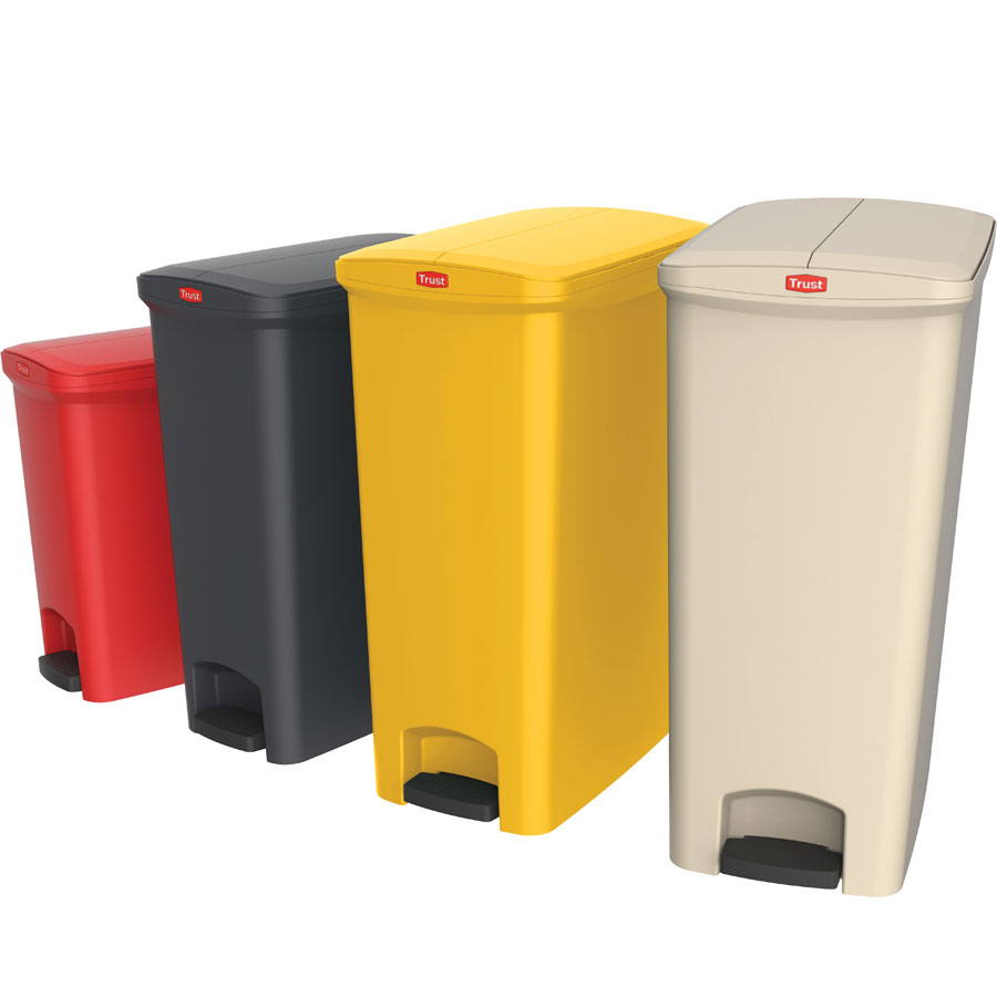 Trust Svelte® Step-On Containers With Side Pedal Red HDPE 50ltr 30.7x50.7x72.1 cm