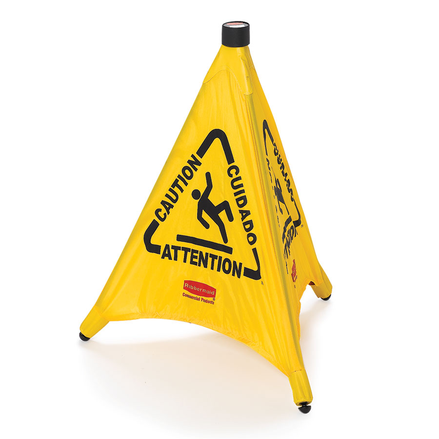 Rubbermaid Pop-Up Multilingual Caution Cone Yellow Nylon/Polyethylene