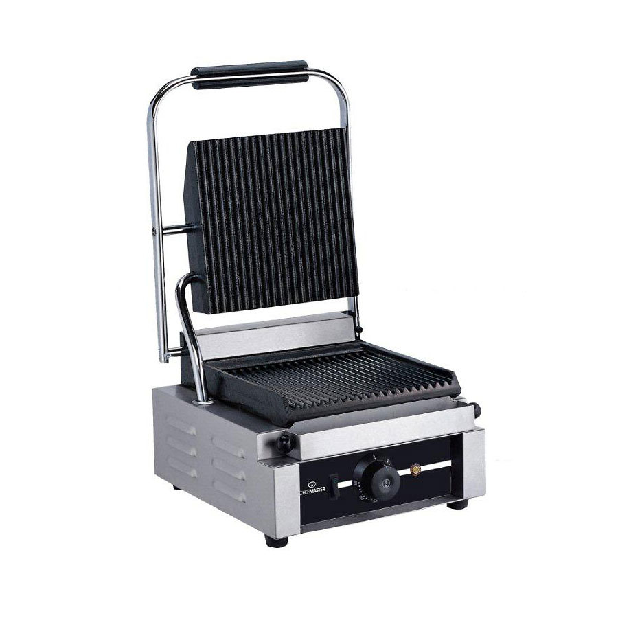 Chefmaster+Contact+Grill+-+Single+-+Ribbed+top+plate+%2F+Ribbed+bottom+plate