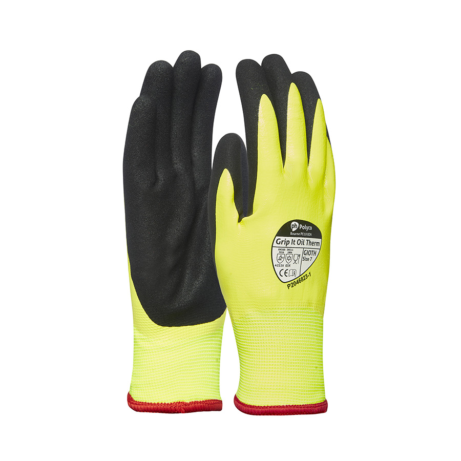 Polyco Grip It Oil Thermal Yellow Unisex Glove With Dual Nitrile Coating