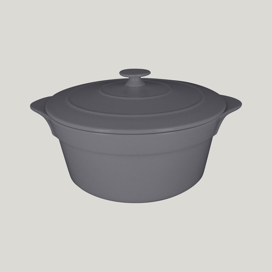 Rak Chef's Fusion Vitrified Porcelain Grey Round Cocotte & Lid 28x17cm 4.6 Litre