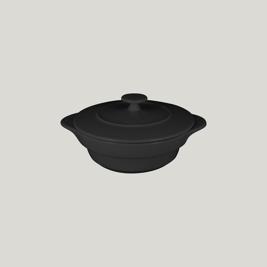 Rak Chef's Fusion Vitrified Porcelain Black Round Cocotte & Lid 16x8.3cm 55cl
