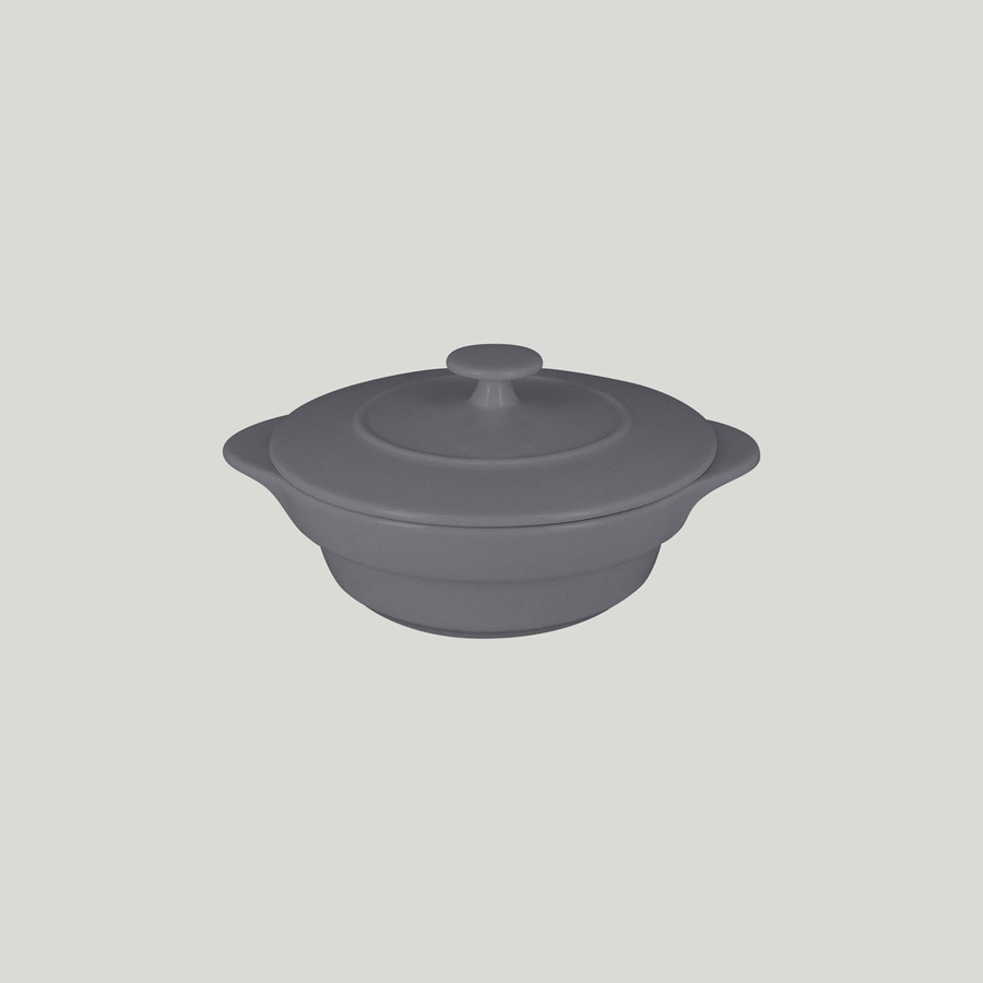 Rak Chef's Fusion Vitrified Porcelain Grey Round Cocotte & Lid 16x8.3cm 55cl
