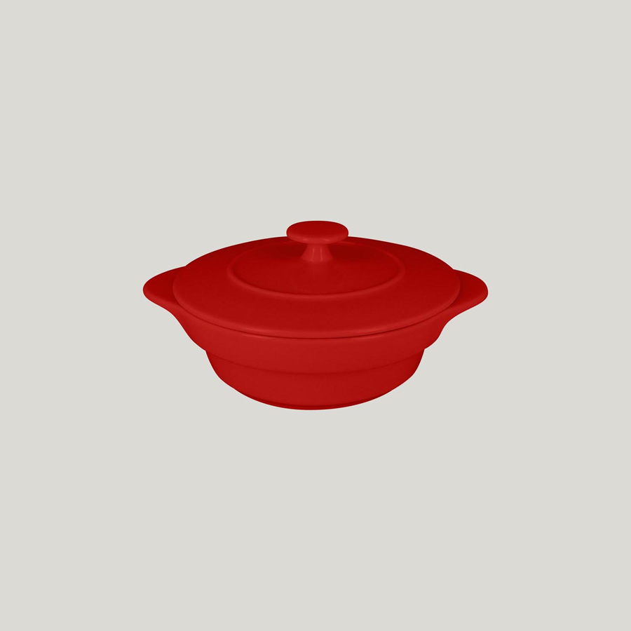 Rak Chef's Fusion Vitrified Porcelain Red Round Cocotte & Lid 16x8.3cm 55cl