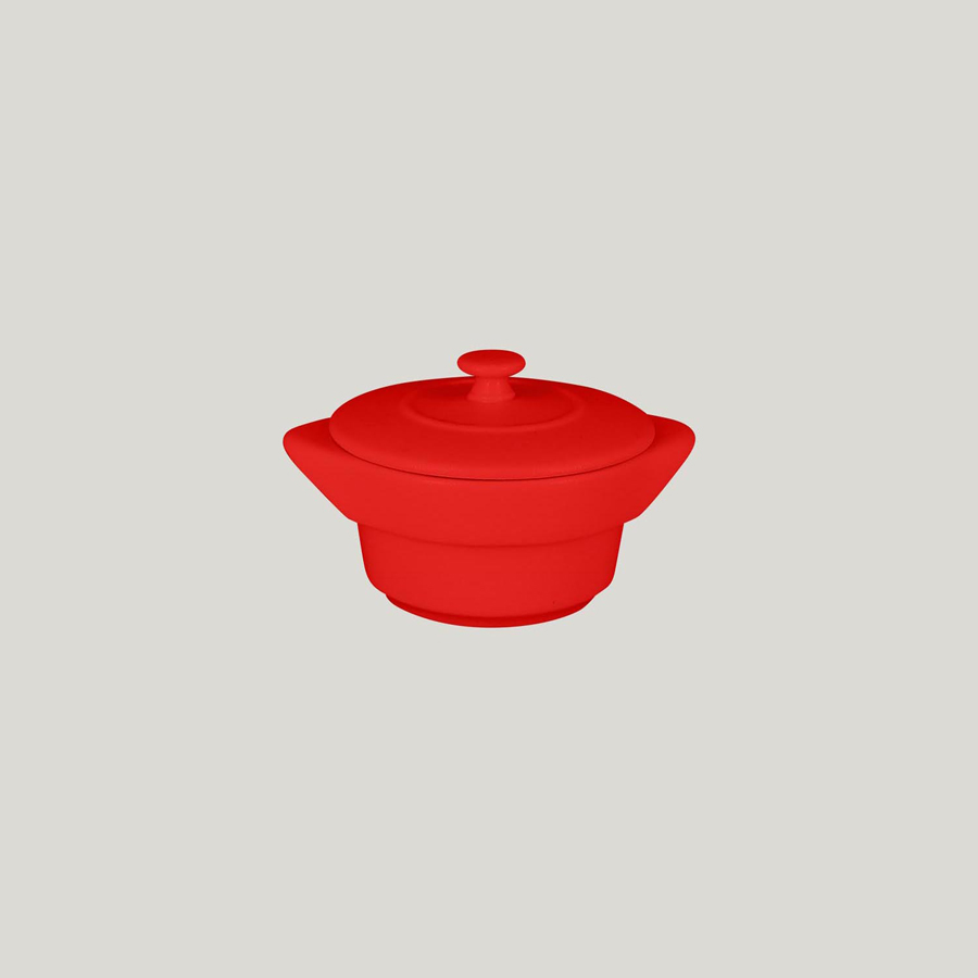 Rak Chef's Fusion Vitrified Porcelain Red Round Cocotte & Lid 10cm 21.6cl