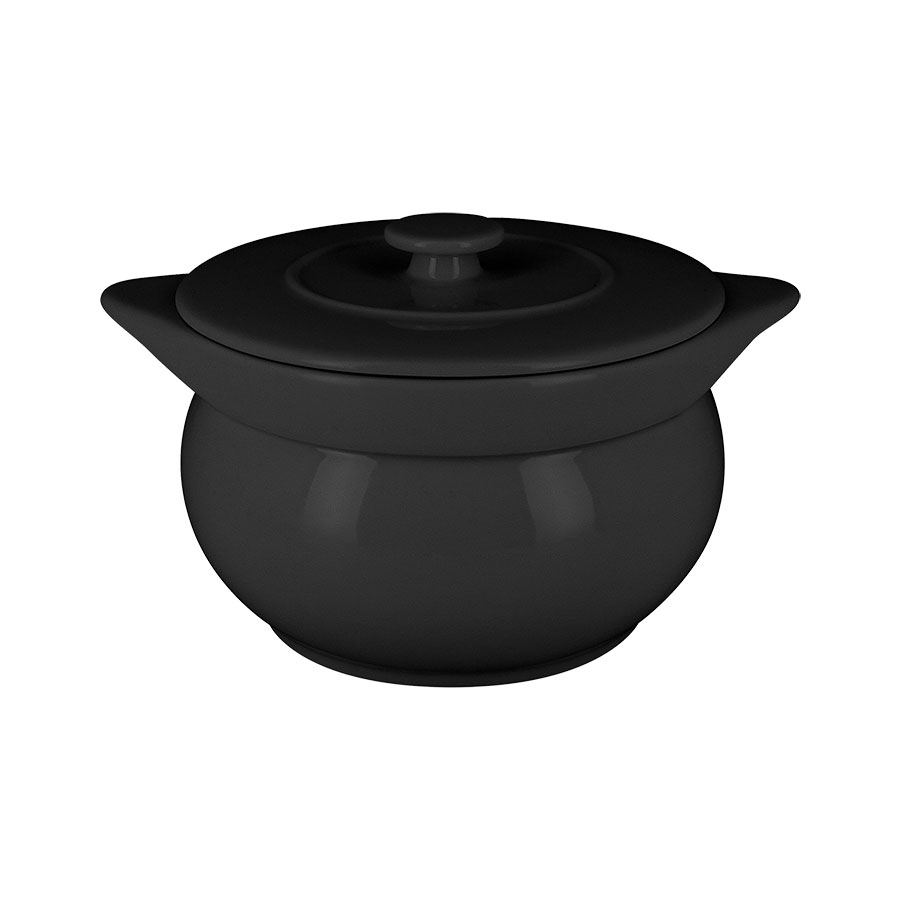 Rak Chef's Fusion Vitrified Porcelain Black Round Soup Tureen & Lid 15x14cm 1.15 Litre