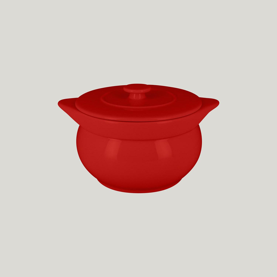 Rak Chef's Fusion Vitrified Porcelain Red Round Soup Tureen & Lid 15x14cm 1.15 Litre