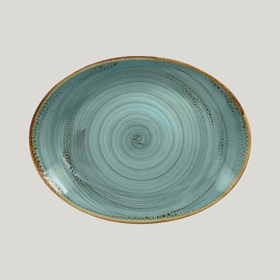 Rak Twirl Vitrified Porcelain Blue Lagoon Oval Coupe Plate 37x27cm