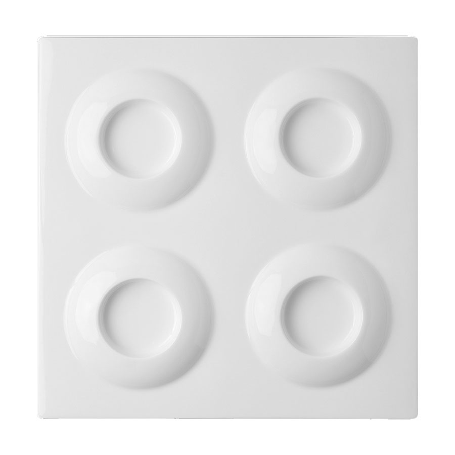 Rak Allspice Curry Vitrified Porcelain White Square Tray With 4 Round Compartments 30cm